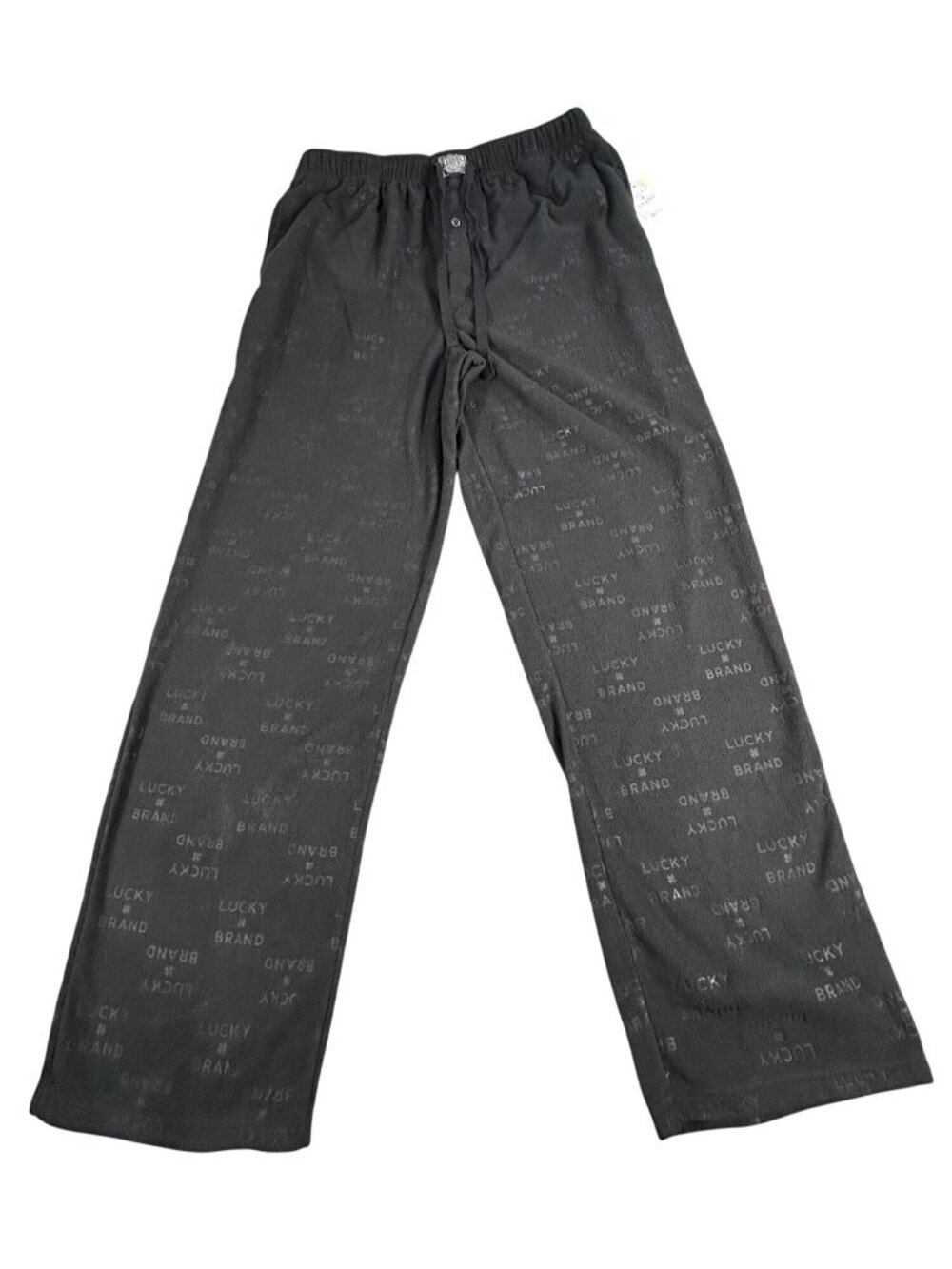 NEW Lucky Brand Mens Black Fleece Pajama Pants L Drawstring Lounge Sleepwear